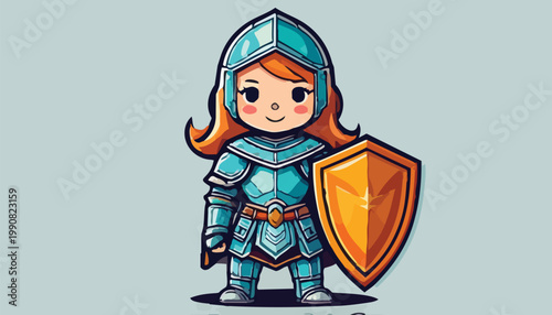Chibi Knight Girl in Shining Armor with Shield.