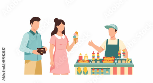 Couple Buying Ice Cream from Street Vendor.