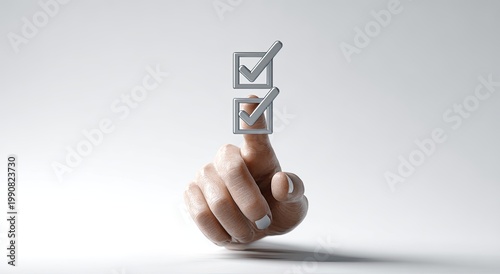 Finger points to two completed checklist boxes on a white background