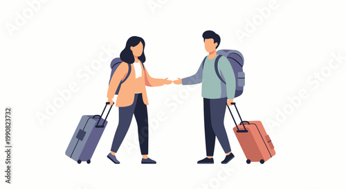 Couple Traveling Together With Luggage and Backpacks.