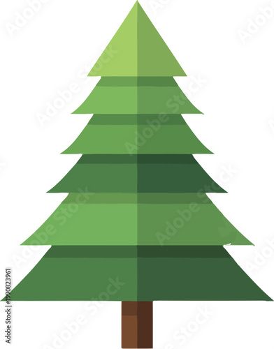 Minimalist evergreen pine tree vector illustration, flat green spruce icon, geometric fir tree for holiday and nature designs