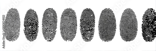 Series of distinct, varied black and white fingerprint impressions on white