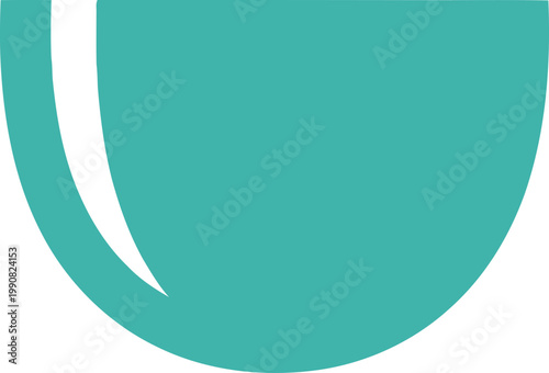 Minimalist teal bowl icon, flat vector illustration of a ceramic cup or dish, simple turquoise kitchenware element on white background