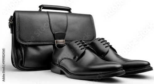 Elegant black leather briefcase and classic lace-up dress shoes