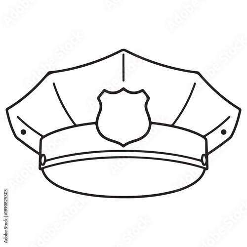 Police officer peaked cap with badge line art illustration for law enforcement and security concepts vector icon