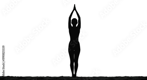 Silhouette of a person performing a stretching pose with arms raised upwards