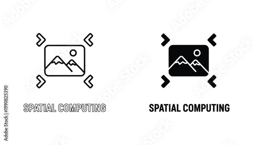 Spatial computing landscape icon set in outline and solid vector style for augmented reality and virtual technology