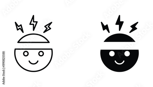 Human head with a lightning bolt symbol representing a headache or brain storming concept in vector icon styles