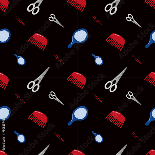 Barbershop pattern. barber tools seamless pattern. doodle barber equipment seamless pattern background