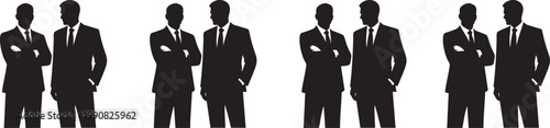 Black silhouettes of businessmen in suits white background