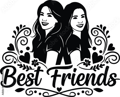 Best friends silhouette typography t-shirt design vector
