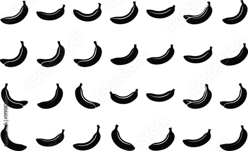 Banana fruit silhouette set black vector  for tropical food labels and graphic patterns