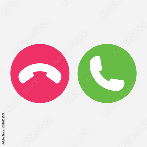 Accept and Decline Call Icons – Green Answer and Red Reject Phone Buttons Vector