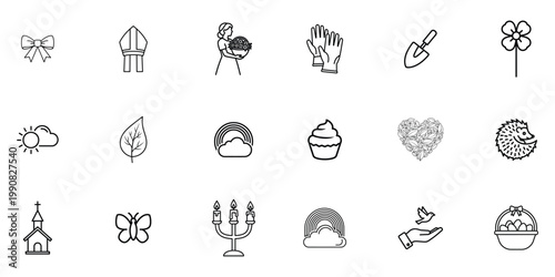 Collection of diverse hand drawn iconographic illustrations