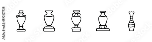 Flower vase web line icons set pottery clay jar ceramic pot decorative antique pitcher web line icons set & more vector illustration with editable stroke