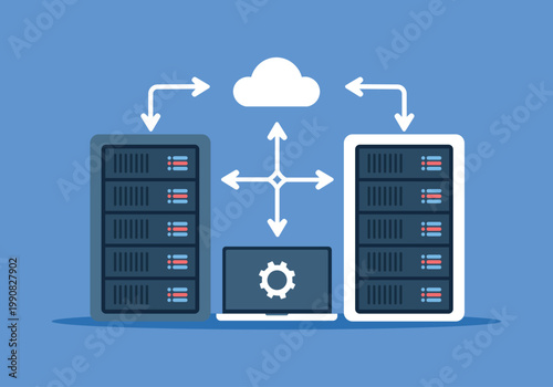 Cloud Server Network Data Synchronization Flat Vector Illustration
