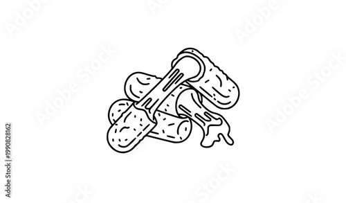 Modern mozzarella sticks line art vector icon design with cheese center on white