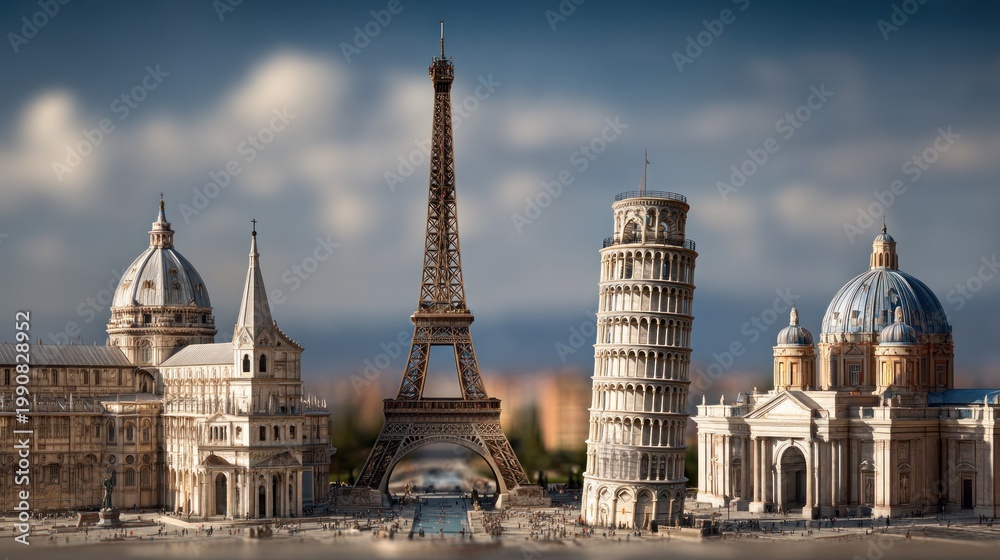 Fototapeta premium Famous landmarks against transparent