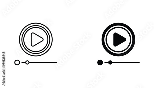 Circular play button with progress slider icons in outline and solid black styles for audio and video media playback controls in mobile applications and website interface design projects