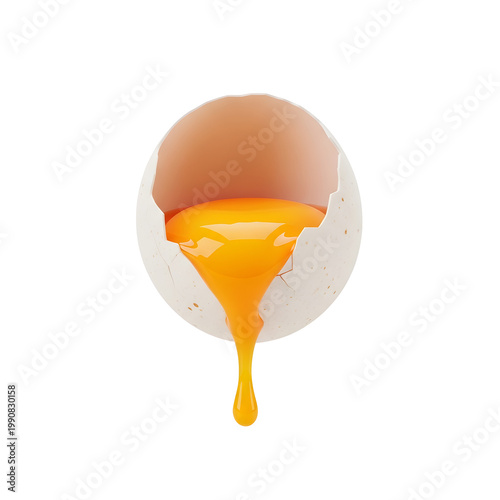 Cracked egg with yolk dripping out.