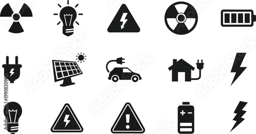 Energy and power icons a silhouette collection for electricity and technology