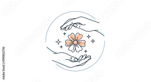 Hands cradling a flower with sparkles.