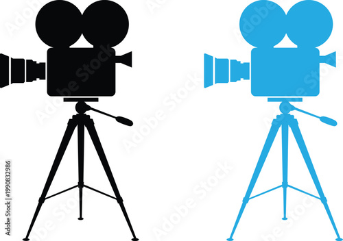 Vintage Film Camera on Tripod Icon Video Production Cinematography Vector Illustration