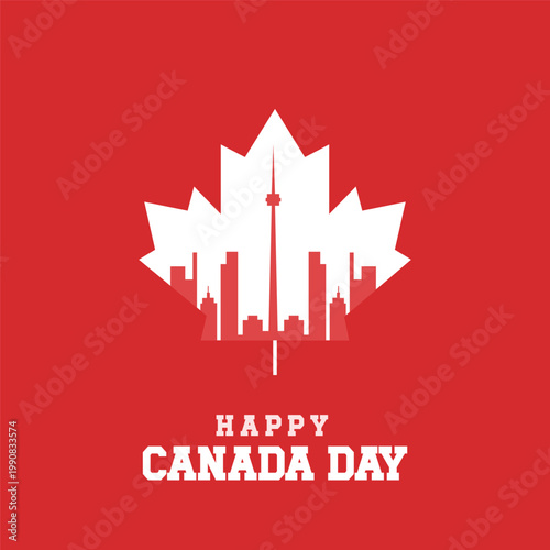 Canada Day, Maple Leaf, City Skyline, Patriotic Vector Icon