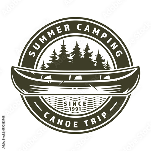 Summer camping canoe trip logo