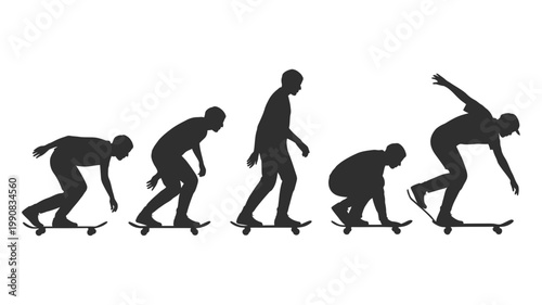 A captivating visual progression of a skateboarder performing an aerial trick in black silhouette.