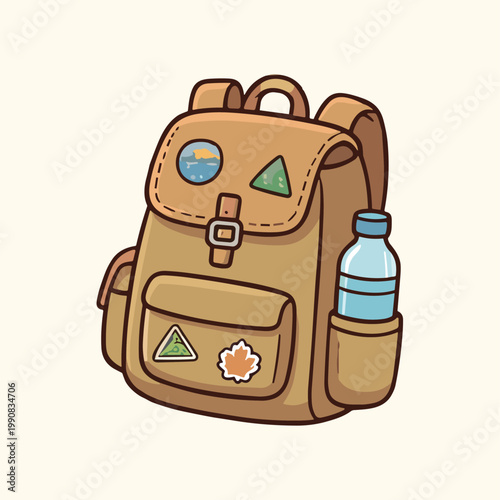 Camping Backpack with Travel Gear Flat Vector Illustration