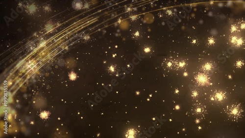 Luxury Gold Particles Background with Floating Glowing Dust and Bokeh Light