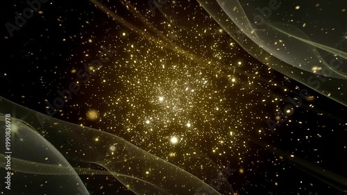 Luxury Gold Particles Background with Floating Glowing Dust and Bokeh Light