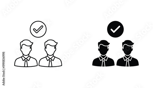 Professional team approval icon set featuring business people with checkmark for corporate management and HR concepts vector illustration
