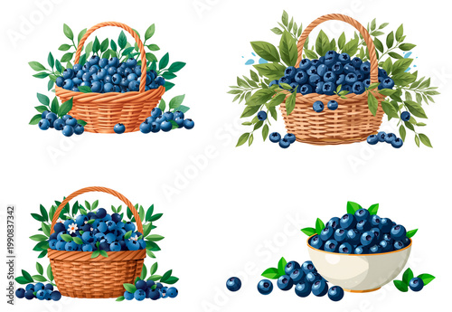 Ripe blueberries flat design illustration isolated on transparent background