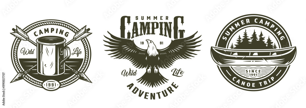 Obraz premium Summer camp logos