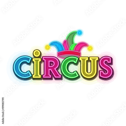 Colorful "Circus" Text with Jester Hat - Fun Entertainment Concept