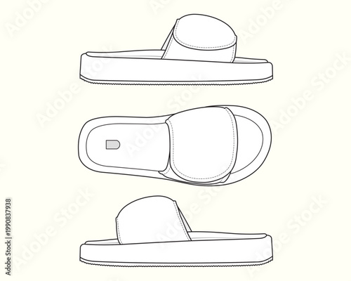 Minimalist Padded Platform Slides Footwear Fashion Flat Sketch Template