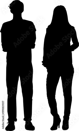 Vektor Silhouetten Körper - Zwei Teenager - Junge Frau und junger Mann - Gemeinsam