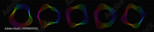 Set of fluid circular frames with multicolored wavy contours