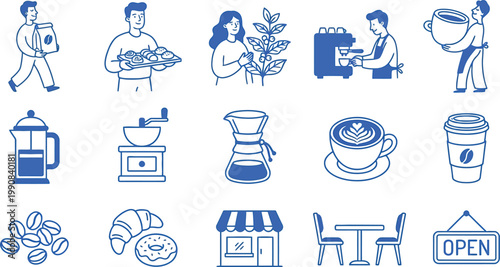 Set of coffee shop icons and illustrations