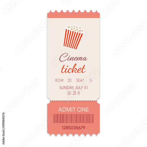 Cinema ticket isolated on white background.