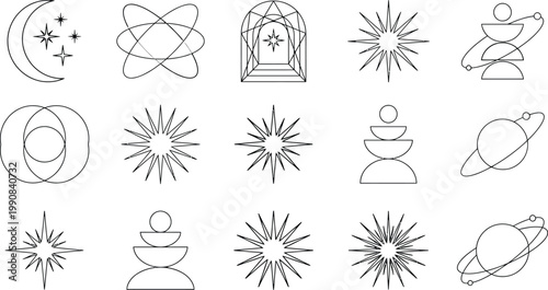 Set of minimalist celestial and geometric line art icons