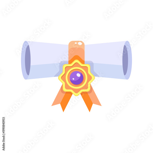 vector illustration of Rolled Diploma With Award Ribbon and Seal Representing Achievement, Certificate, Education, and Graduation Success
