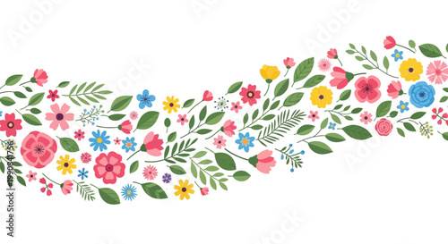 colorful floral border design with green leaves and vibrant flowers
