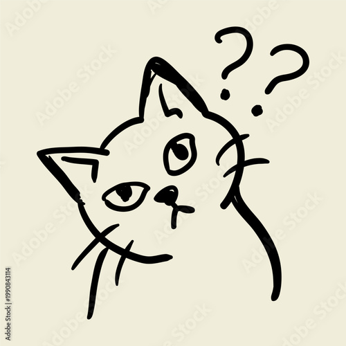 Confused Cat Doodle Illustration Curious Kitty Question Expression Funny Pet Sketch Artwork