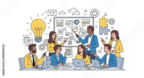 a diverse group of business professionals brainstorming.