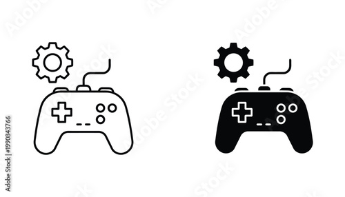 Video game controller with gear icon set for gaming industry development and hardware maintenance design