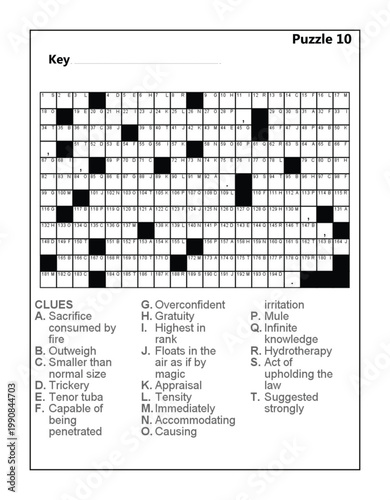 Acrostic Word Puzzle Worksheet with Vocabulary Clues and Grid Puzzle 10