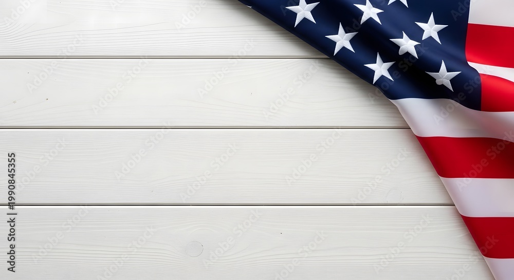 Fototapeta premium USA Flag on White Wood Background – Minimal Patriotic Banner Design